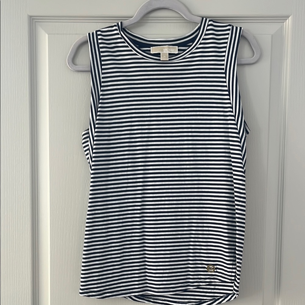 Michael Kors Blue and White Fitted Sleeveless Tank Top